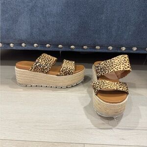 J/Slides Espadrille Leopard Wedge Slip On Platform Sandals